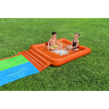 Podwójny Ślizg wodny Super Splash dla dzieci 3+ BESTWAY Tor 531cm + Brodzik 129 l + Natrysk